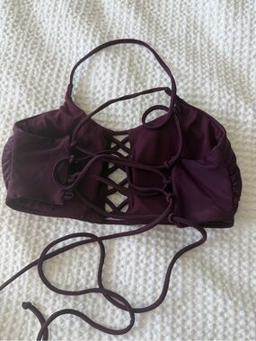 Express Lace-Up Bikini Top in Plum
